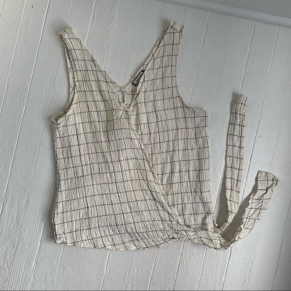 Eye Shadow | Cream Windowpane Pattern Wrap Tank Top - Small - Picture 6 of 14